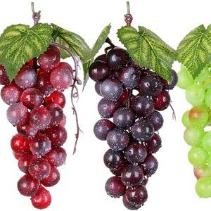 4 Bunches of Artificial Black,Red, Green and Yellow Grapes Fake Fruit Home House
